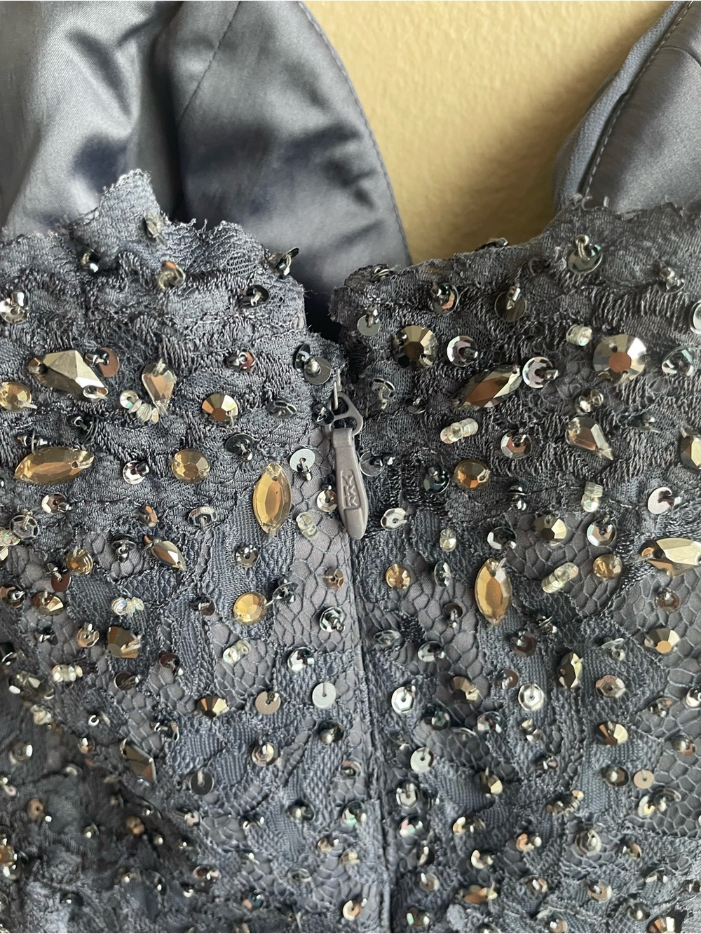 New Mandalay Beaded Strapless Blue Gray Embellished Peplum Cocktail Dress 10 - Picture 8 of 14